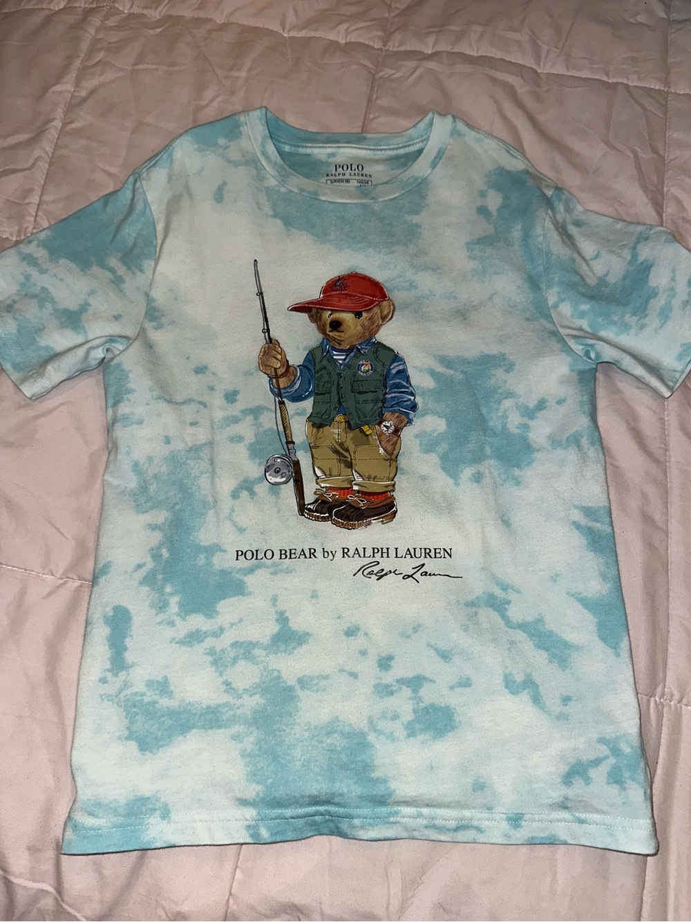 Polo by Ralph Lauren Light Blue Tie-Dye Polo Bear Kids Tee